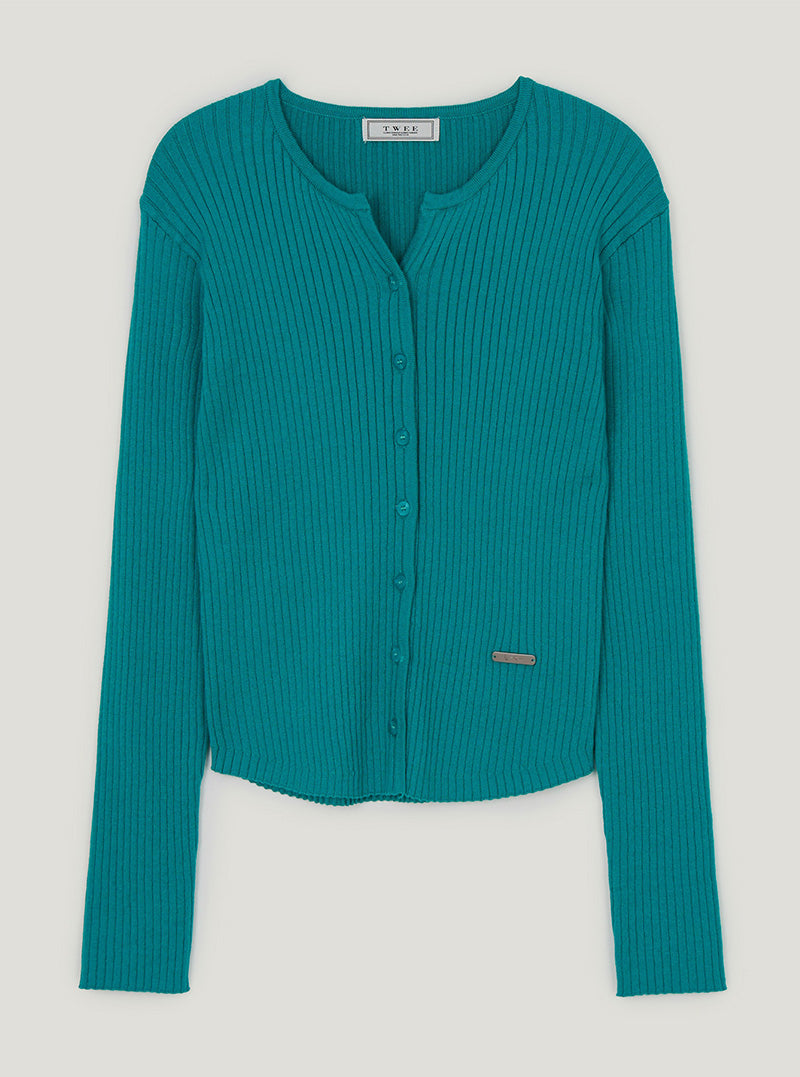 Zenta button ribbed long sleeve cardigan
