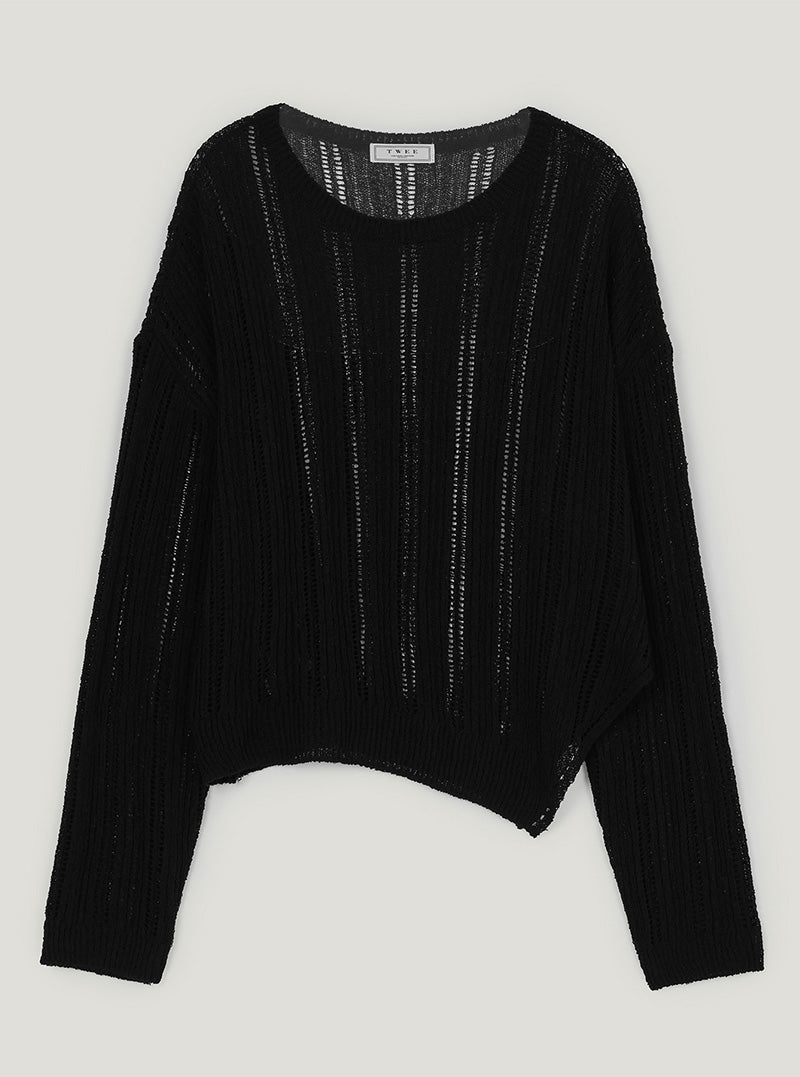Thunder unbalance slit long sleeve knit