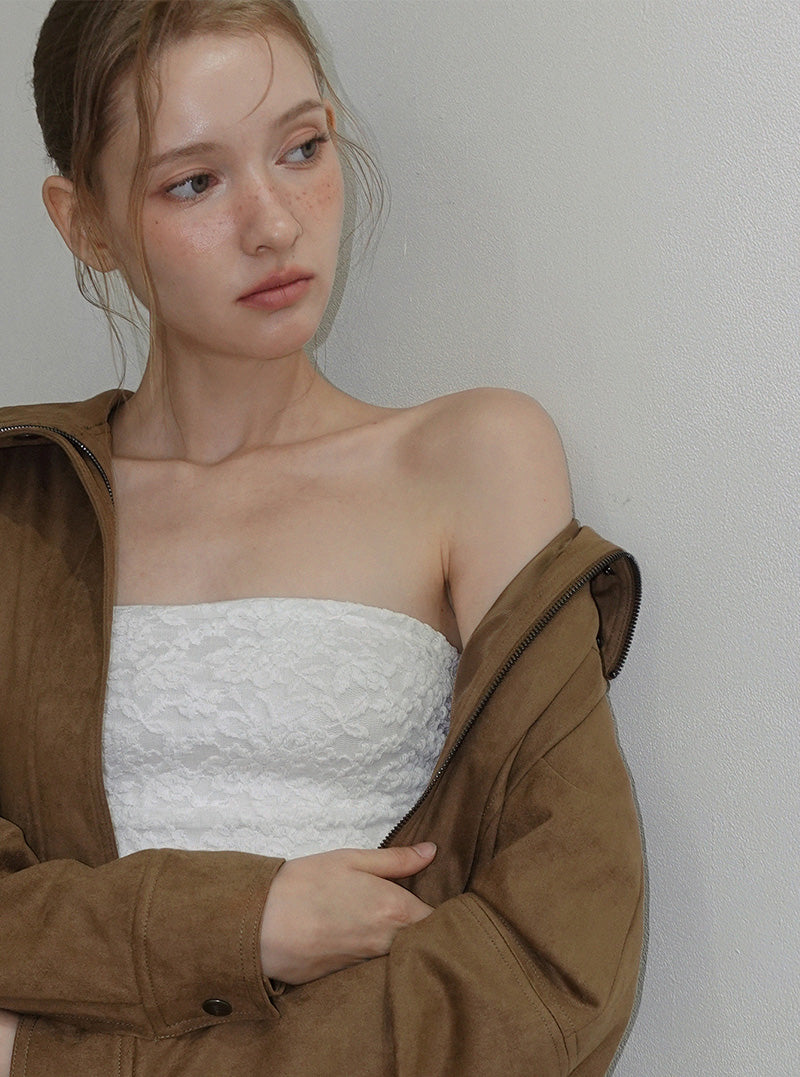 London high-neck suede blouson jumper