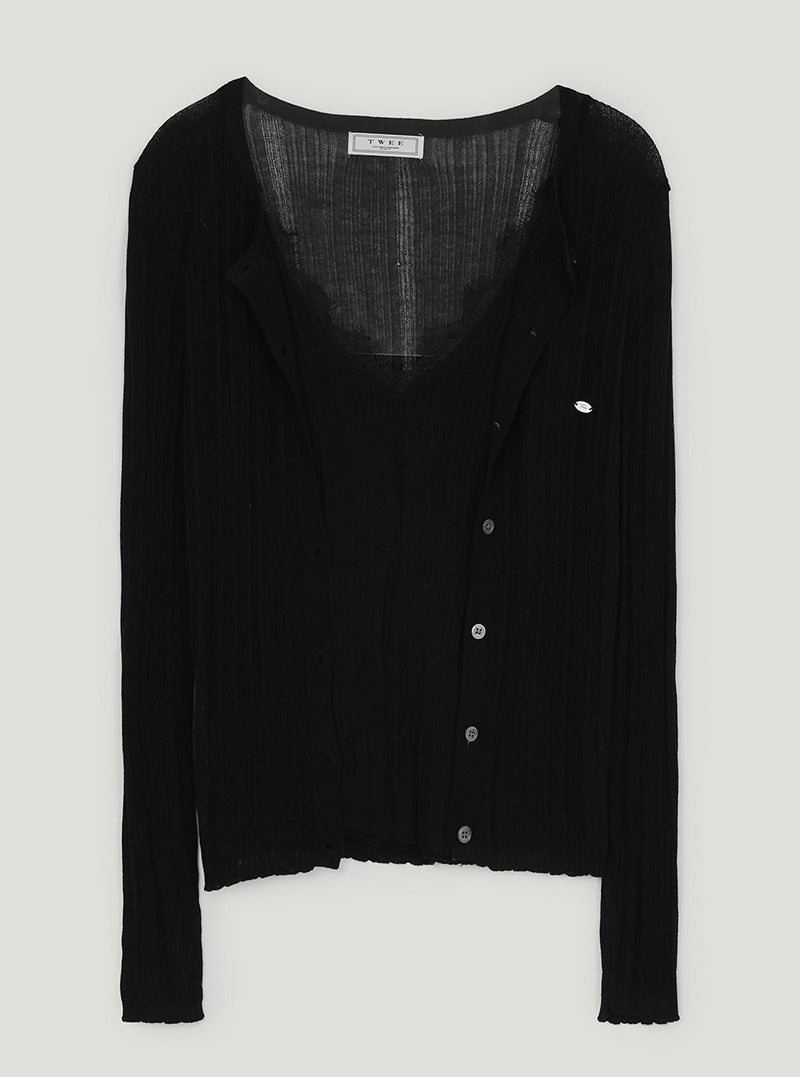 Ticon lace ribbed sleeveless cardigan set