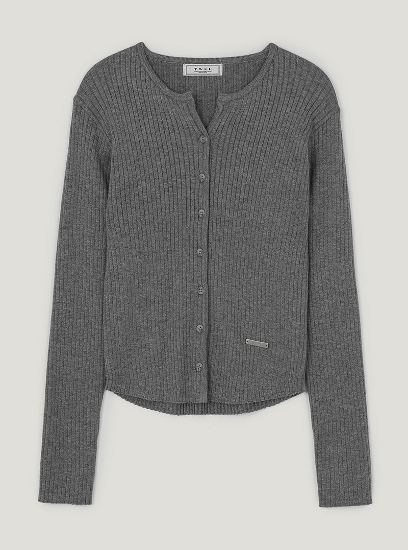 Zenta button ribbed long sleeve cardigan