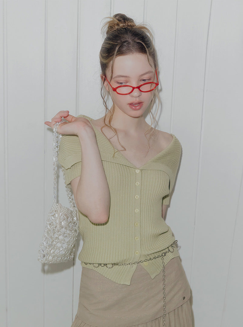 Neron off ribbed knit short sleeve cardigan
