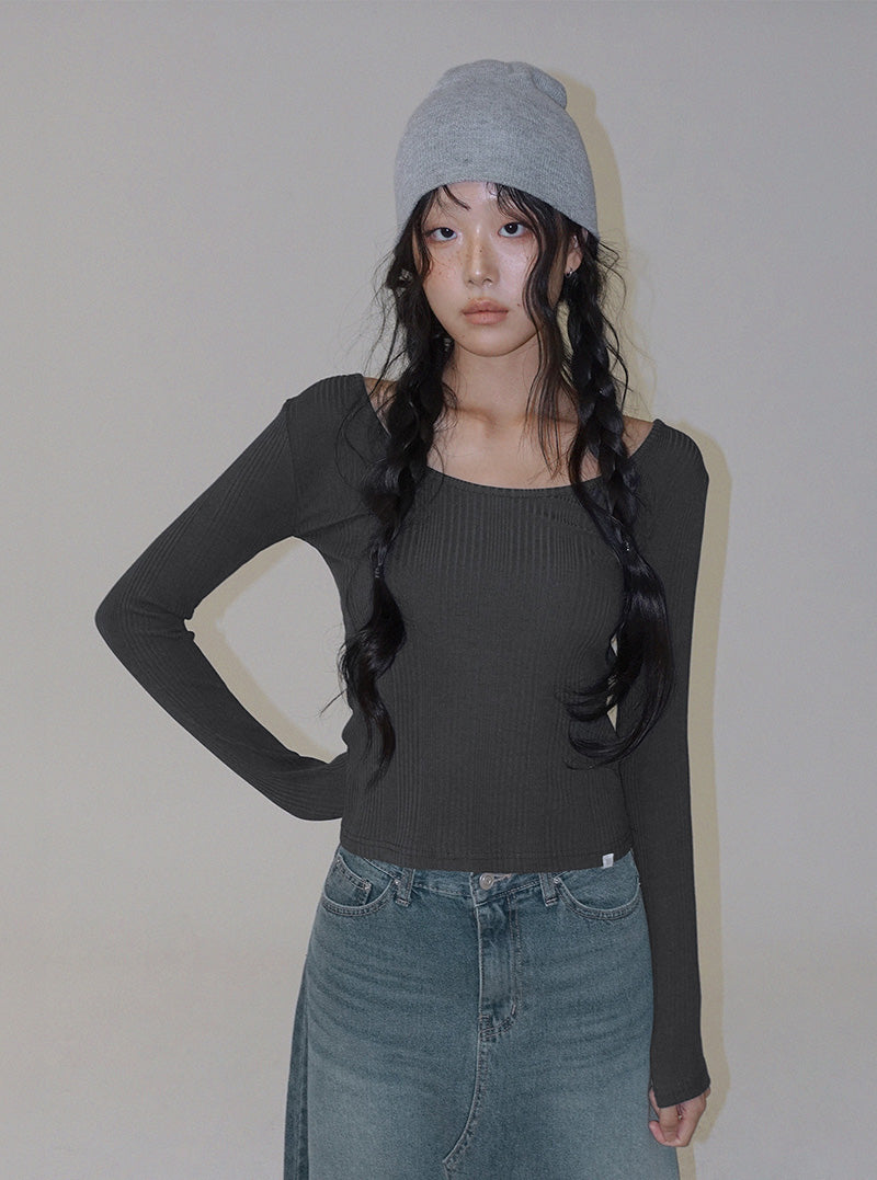 [TWEE:B] Lutz U-neck ribbed long sleeve T-shirt