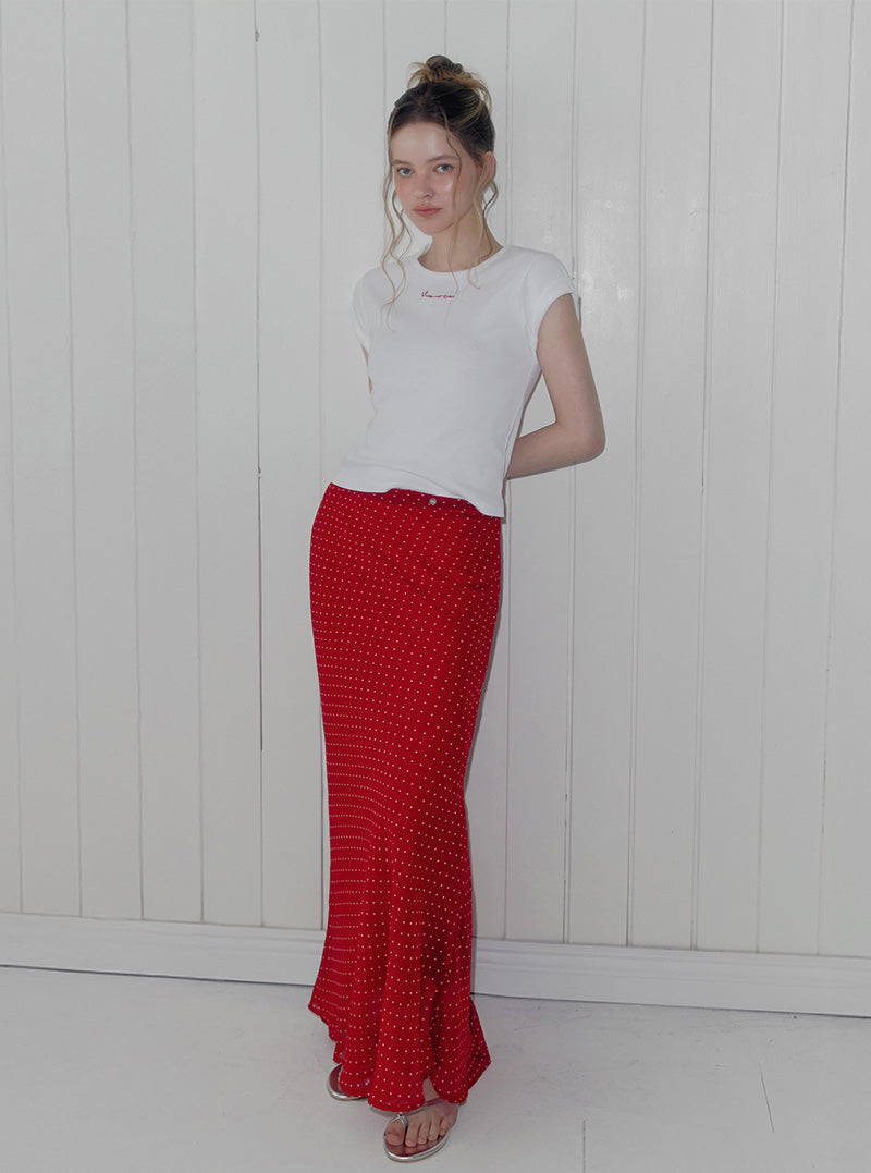 Melo dot banding maxi long skirt