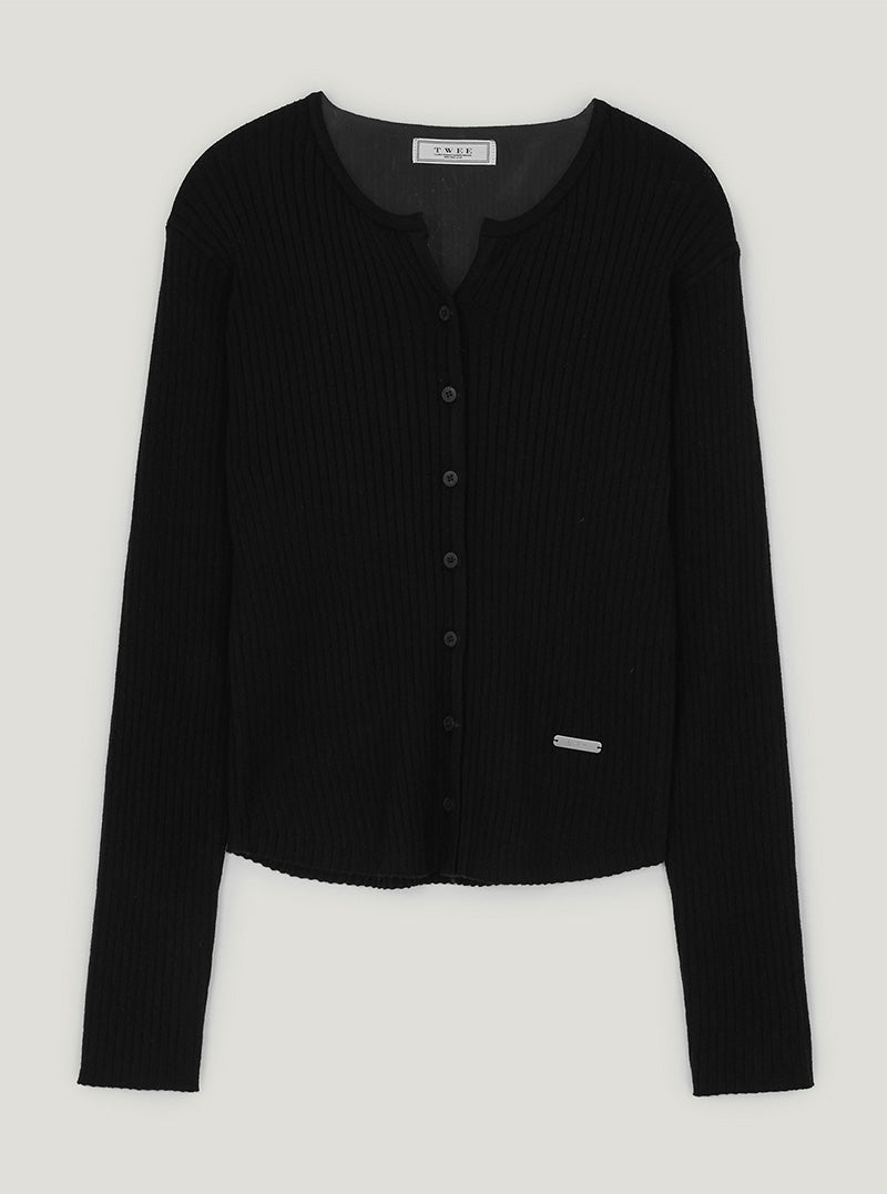 Zenta button ribbed long sleeve cardigan