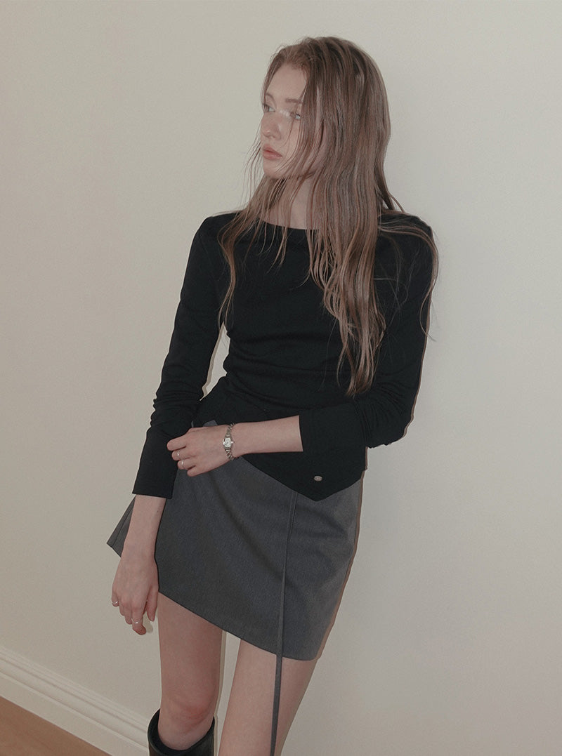 Siter asymmetrical shirring long sleeve T-shirt