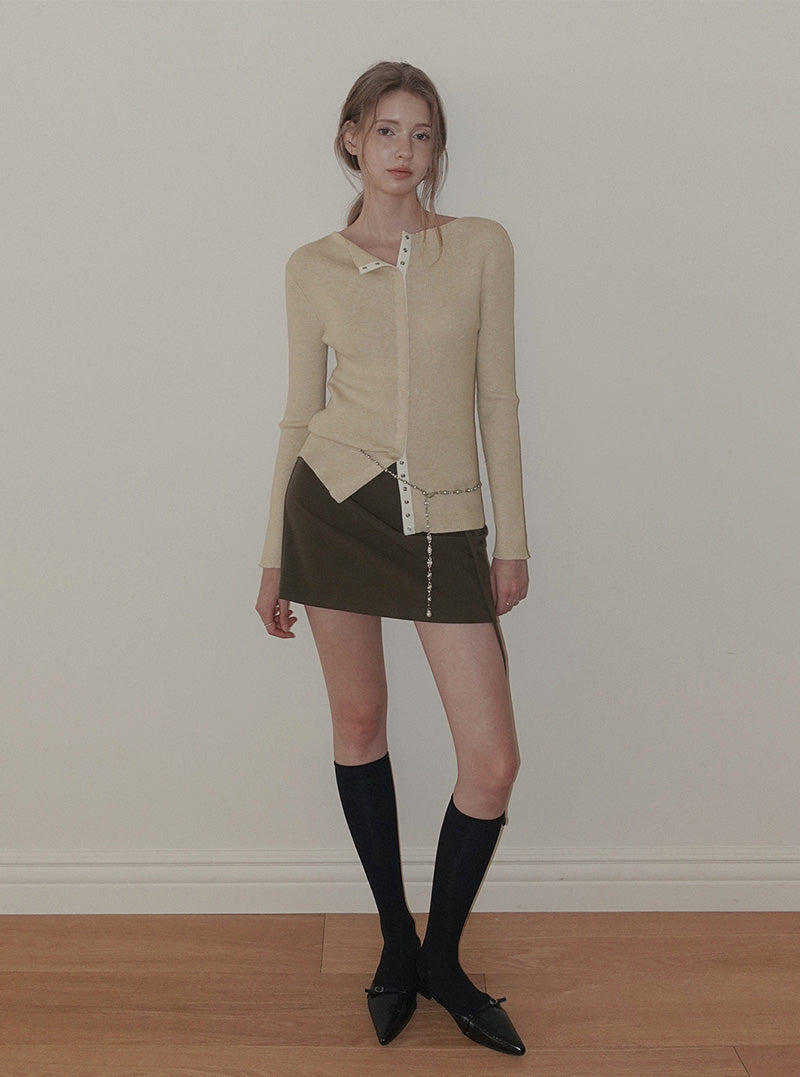 Ollin eyelet button ribbed long sleeve cardigan