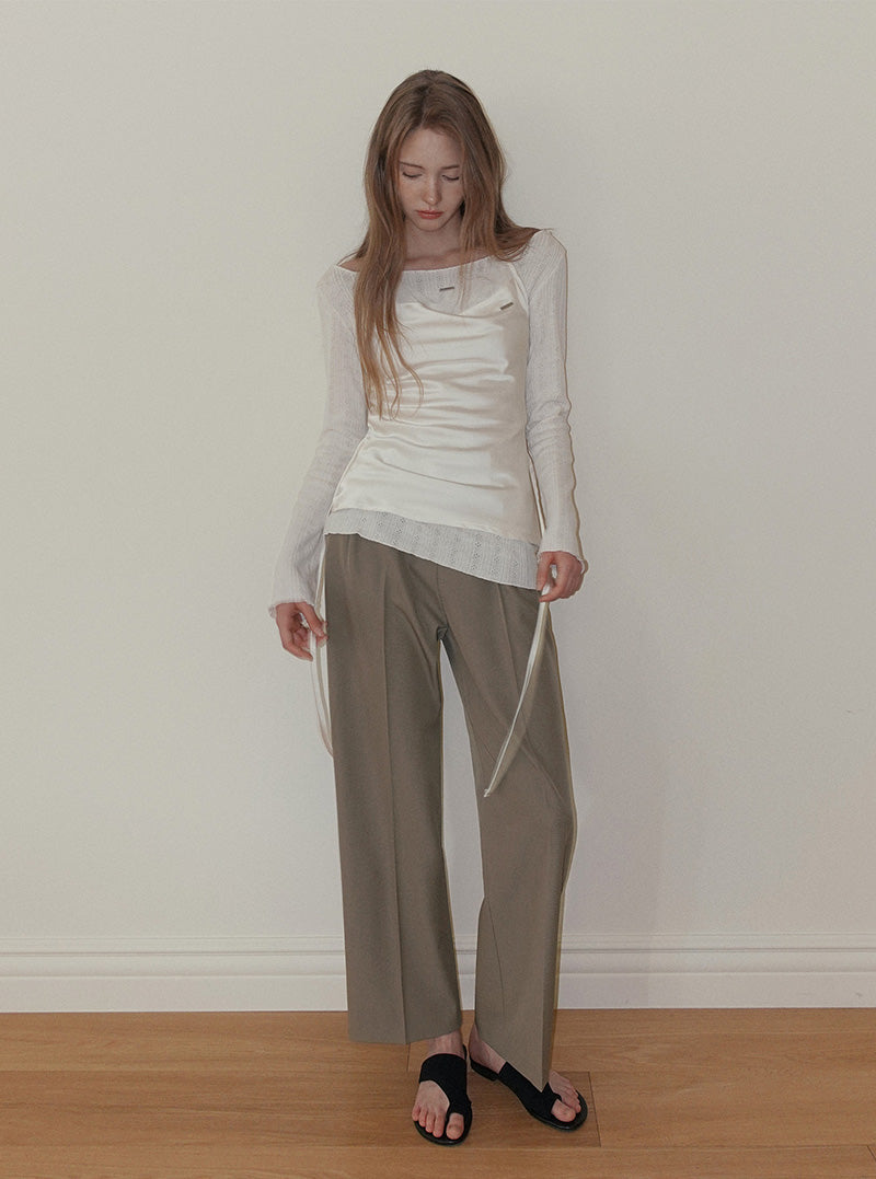Pendil asymmetric button pintuck wide long slacks pants