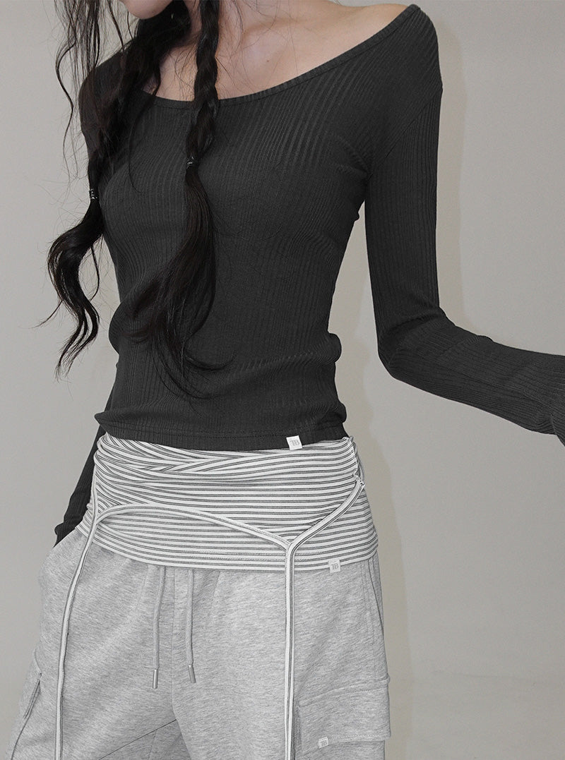 [TWEE:B] Lutz U-neck ribbed long sleeve T-shirt