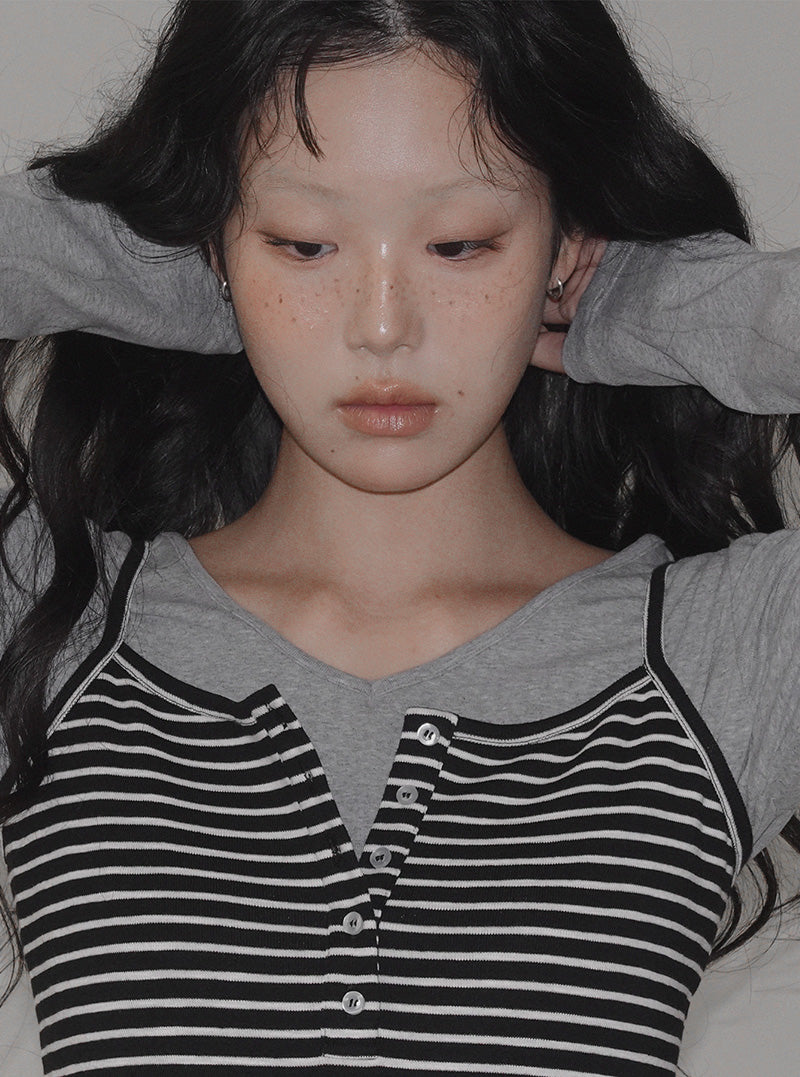 [TWEE:B] Merel button sleeveless mini dress (solid/stripe ver.)