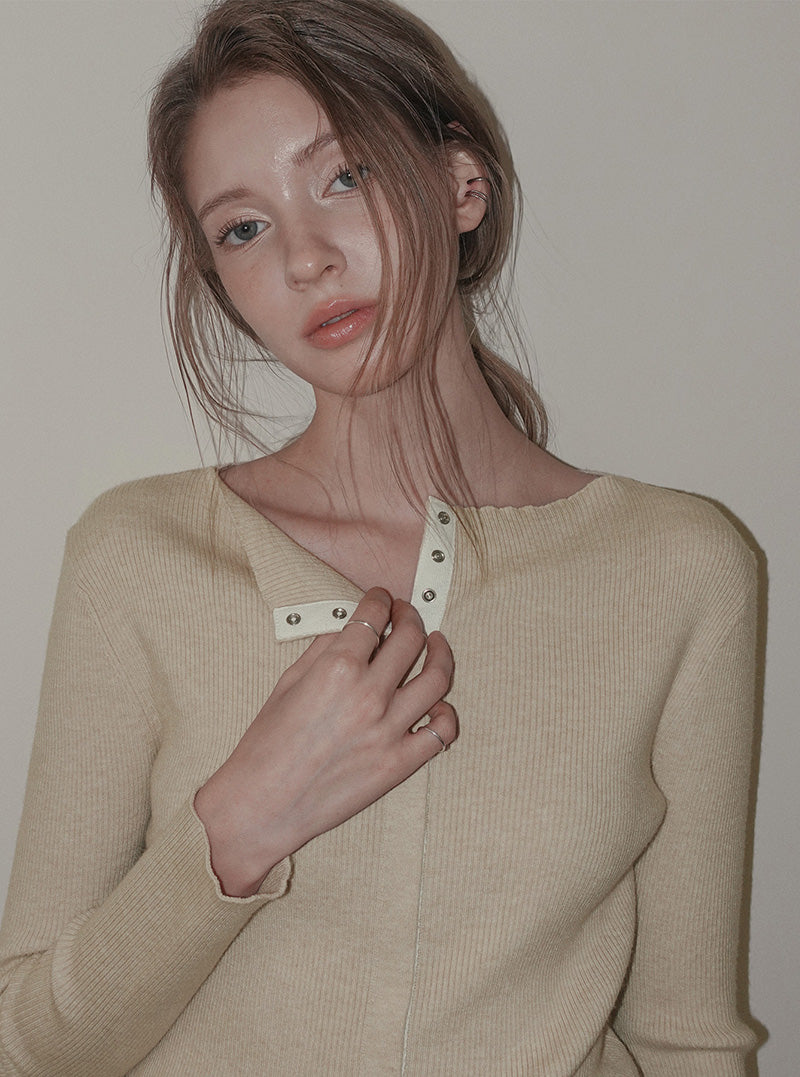 Ollin eyelet button ribbed long sleeve cardigan