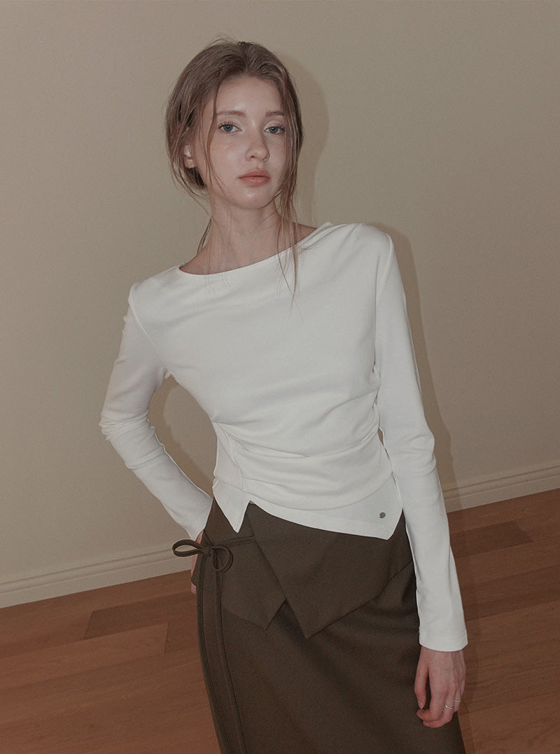 Siter asymmetrical shirring long sleeve T-shirt