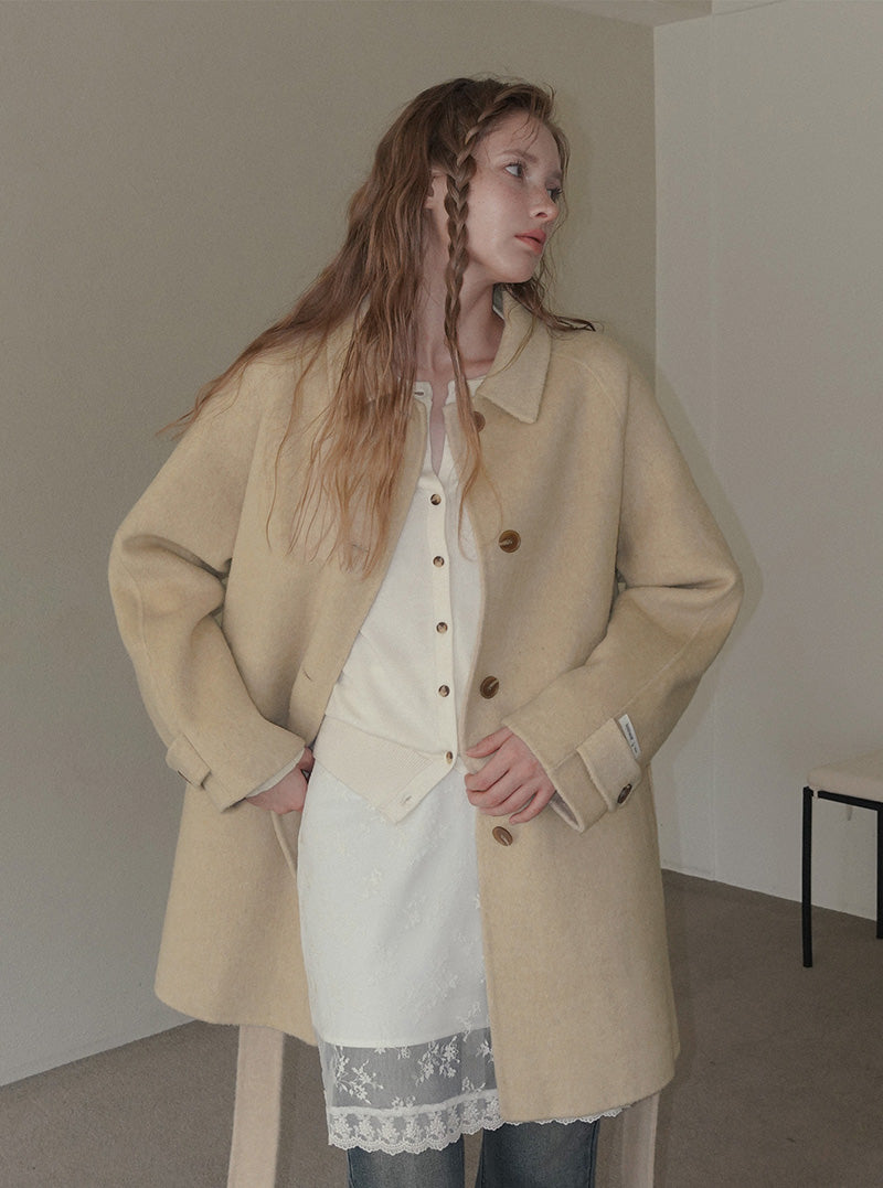 Ichen basic round neck knit long sleeve cardigan