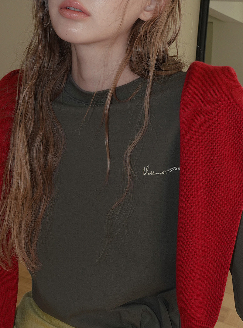 Ichen basic round neck knit long sleeve cardigan