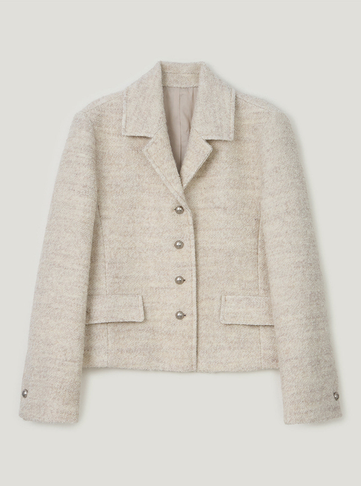 TWEE Wools collar cropped long sleeve jacket | Beige product-only view