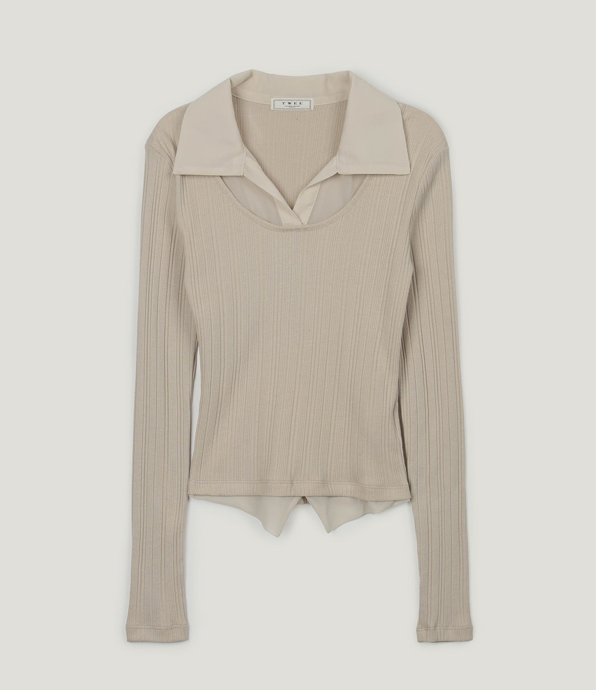 [TWEE] Revel Transparenter Kragen, Geripptes Langarm-T-Shirt