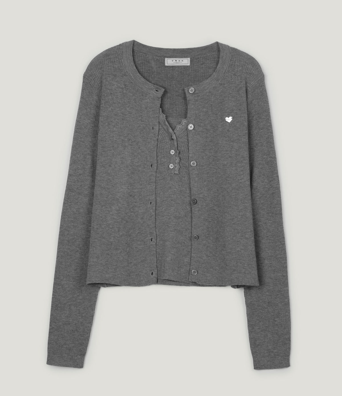 [TWEE] Metin Spitzen-Ärmelloses Cardigan-Set