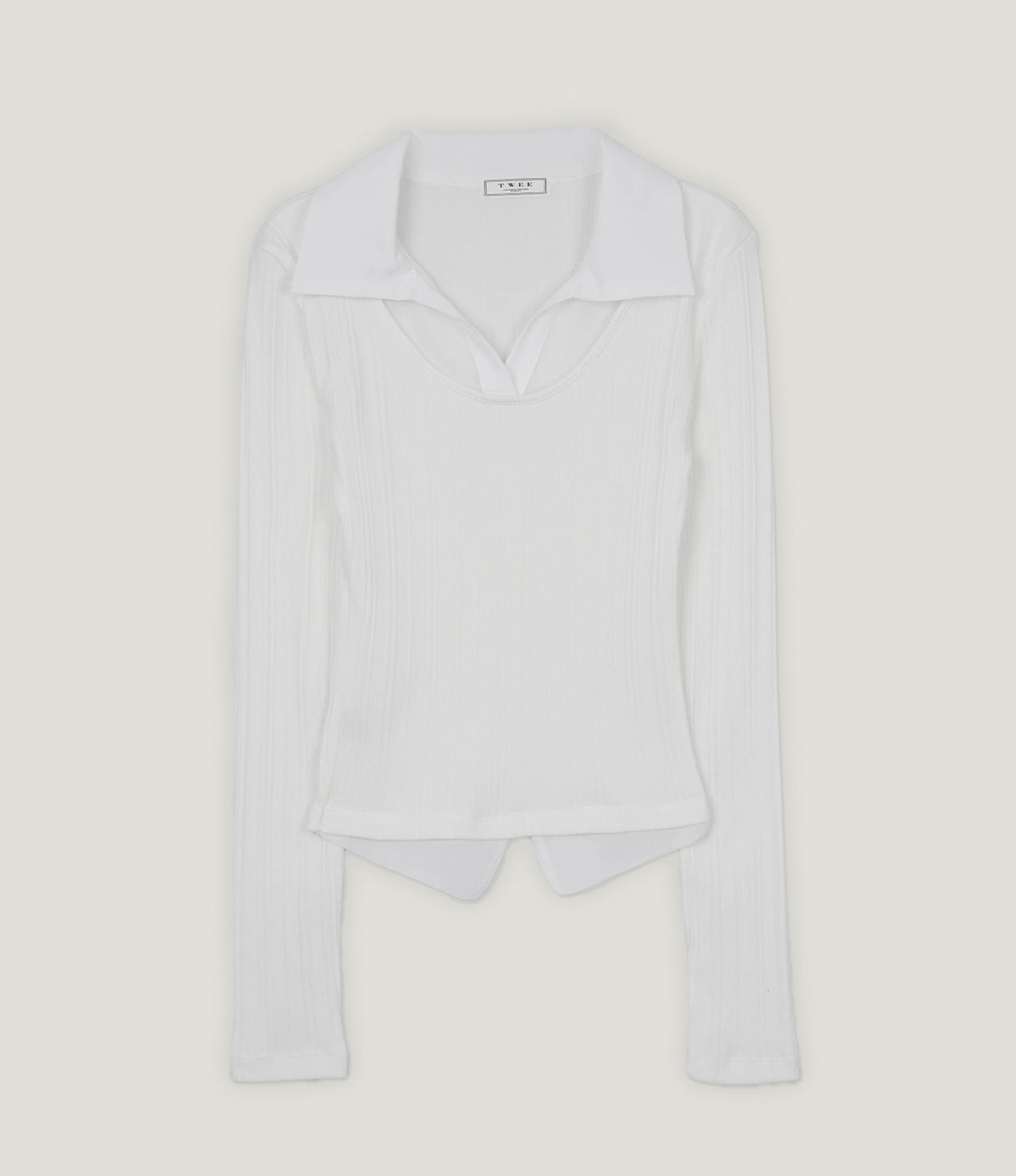 [TWEE] Revel Transparenter Kragen, Geripptes Langarm-T-Shirt