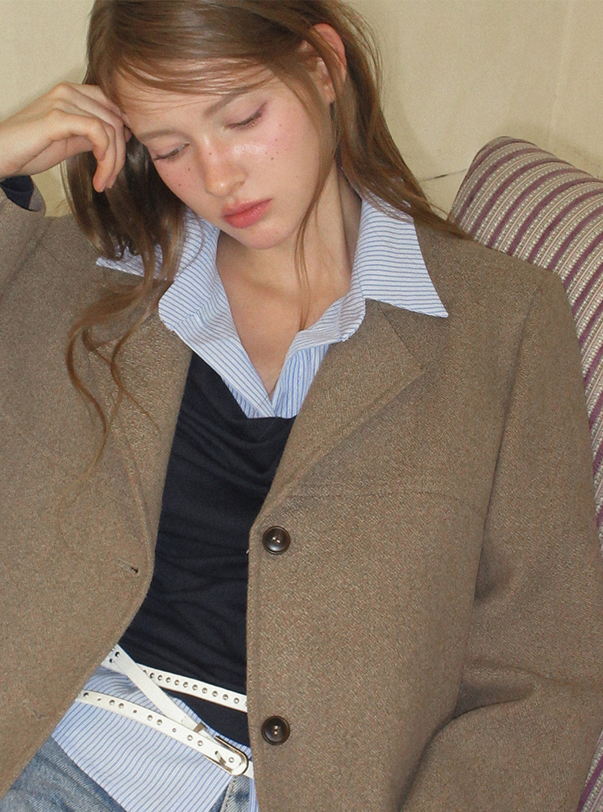 TWEE Denz classic oversized long sleeve jacket | Product styling view 9