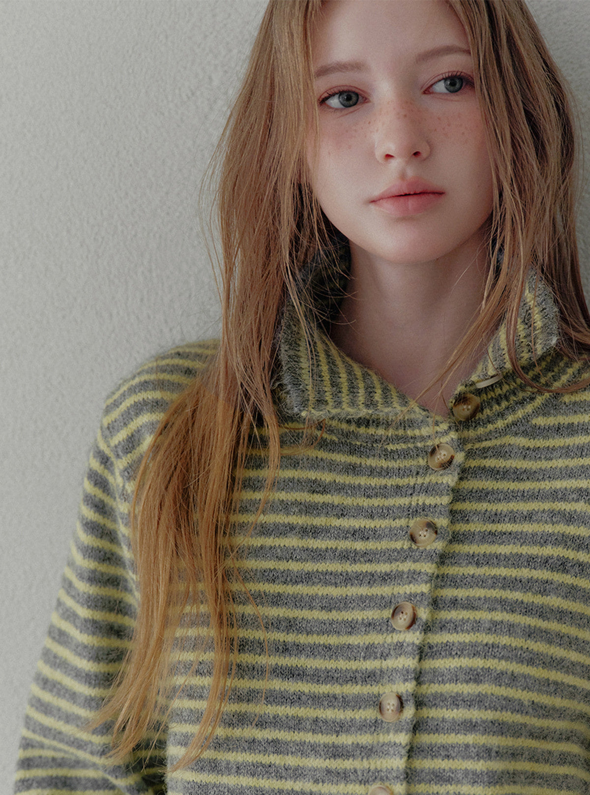Rozin asymmetric button stripe knit long sleeve cardigan | View 5