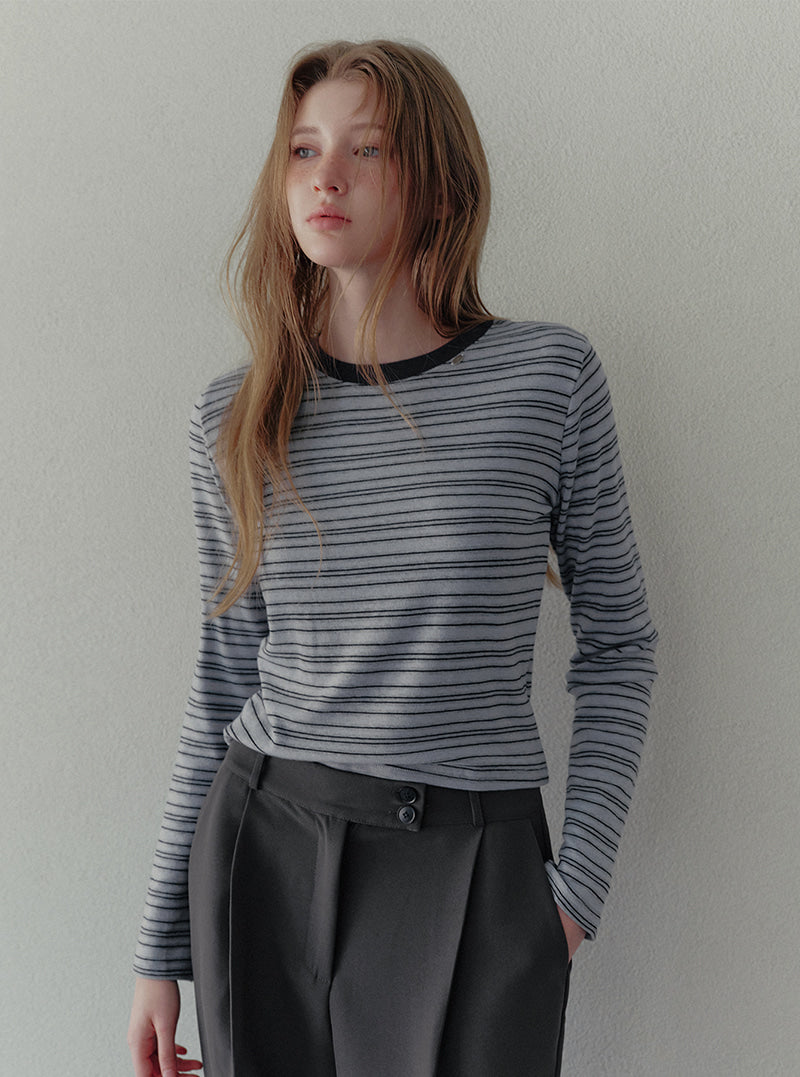 Bizen stripe semi-cropped long sleeve T-shirt | View 5