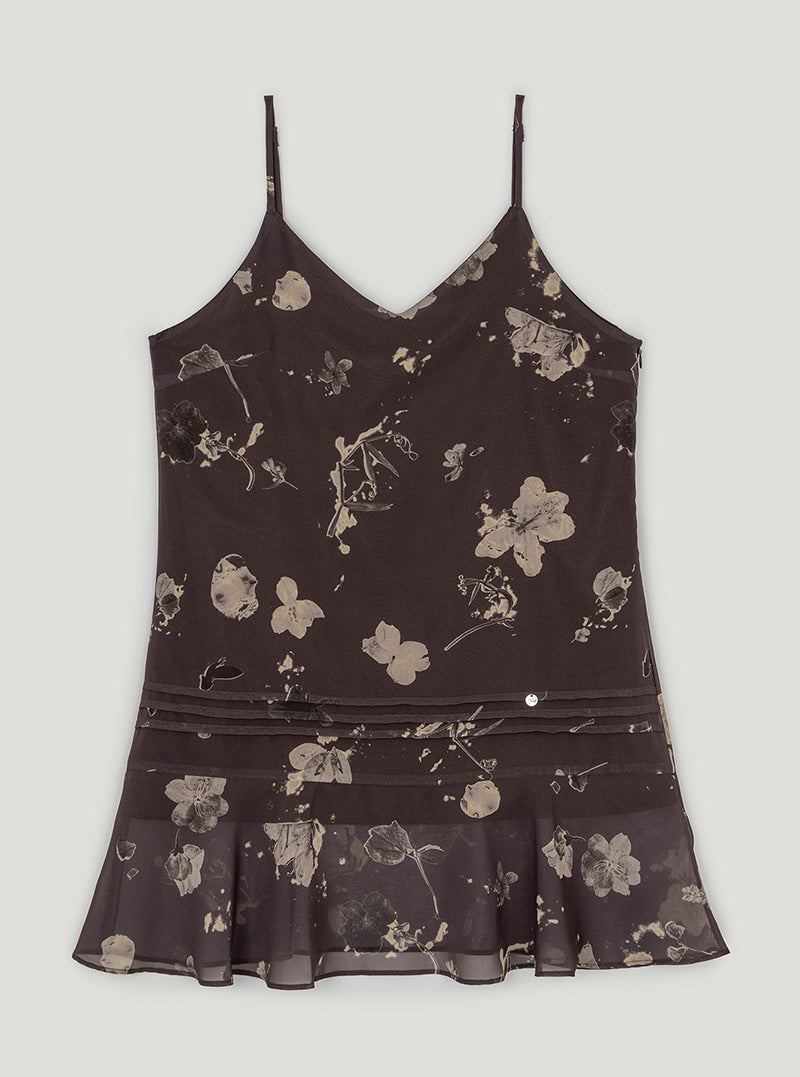 Moret floral pintuck flare sleeveless dress | Burgundy cutout