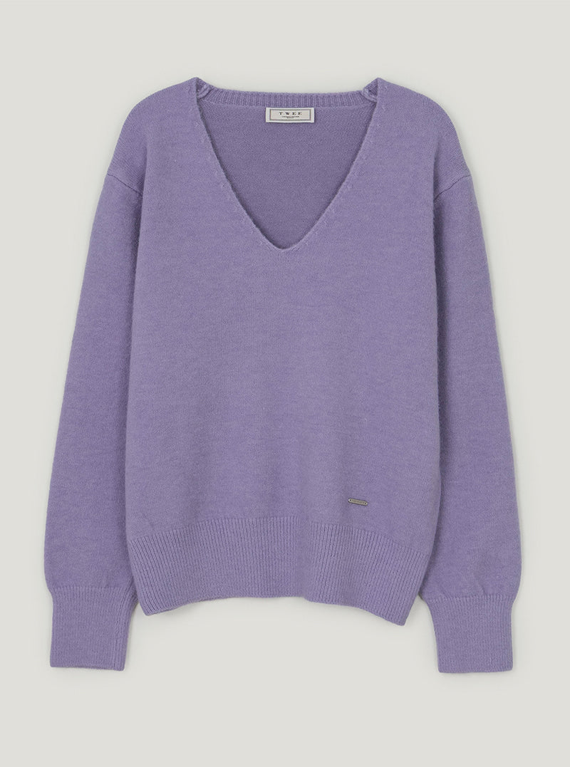 Cult V-neck vivid long sleeve knit | Lavender cutout