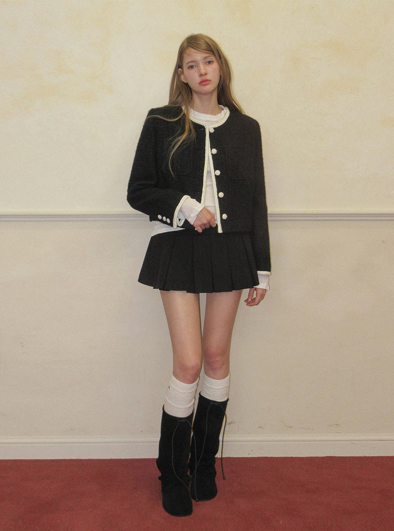 TWEE Osel contrast pocket long sleeve tweed jacket | Product styling view 3