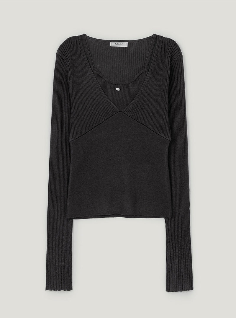 Polen sleeveless layered long sleeve knit | Charcoal cutout