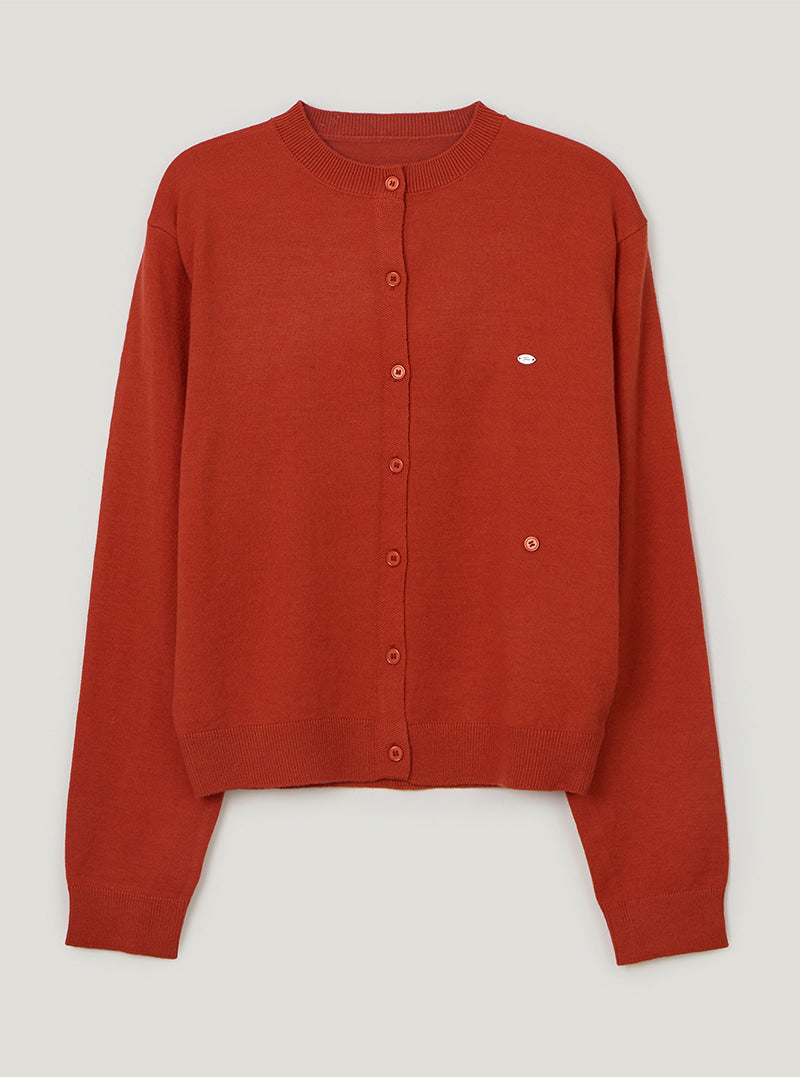 TWEE Clone asymmetric two-way knit long sleeve cardigan | Red product-only view