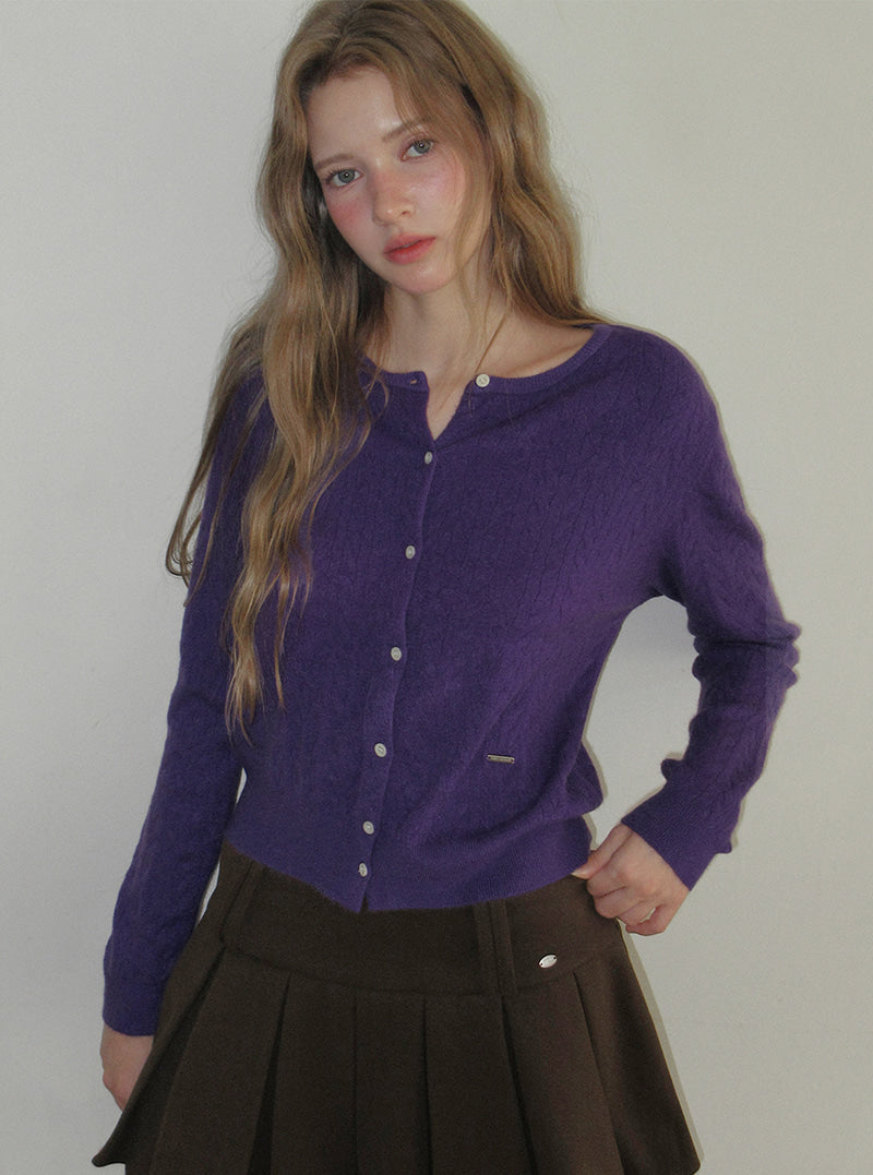 TWEE Itso cable round neck knit long sleeve cardigan | Product styling view 6