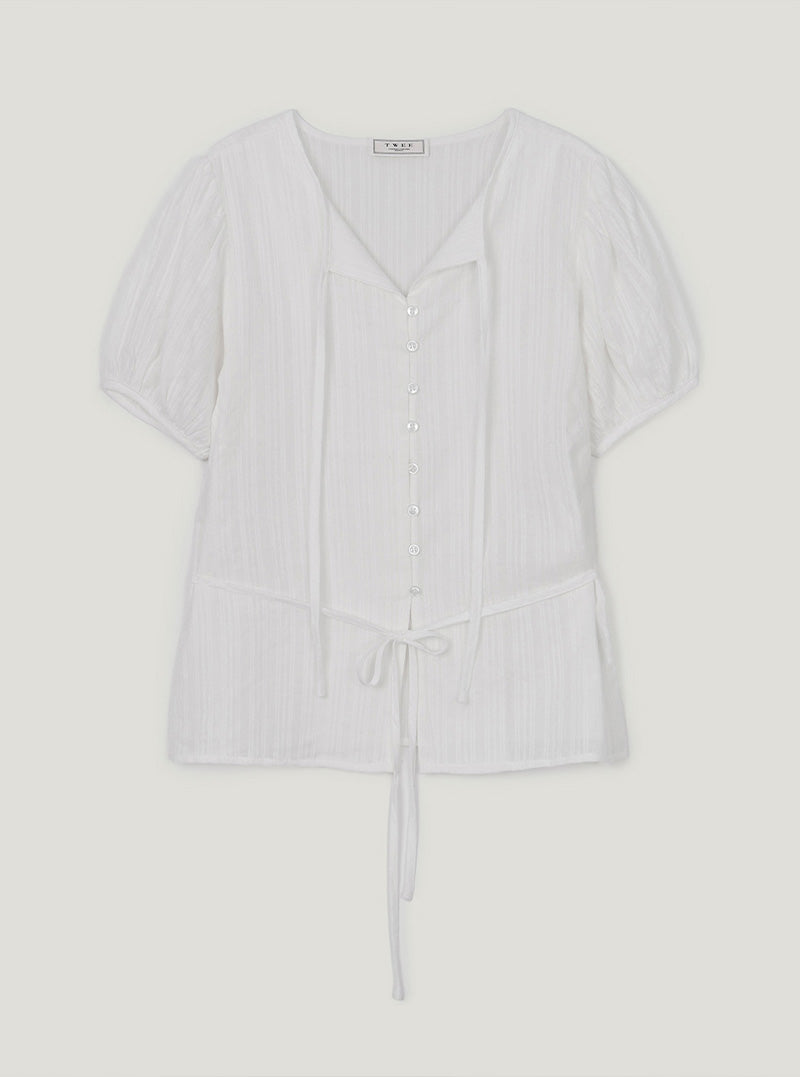 Noa ribbon puff blouse | Ivory cutout