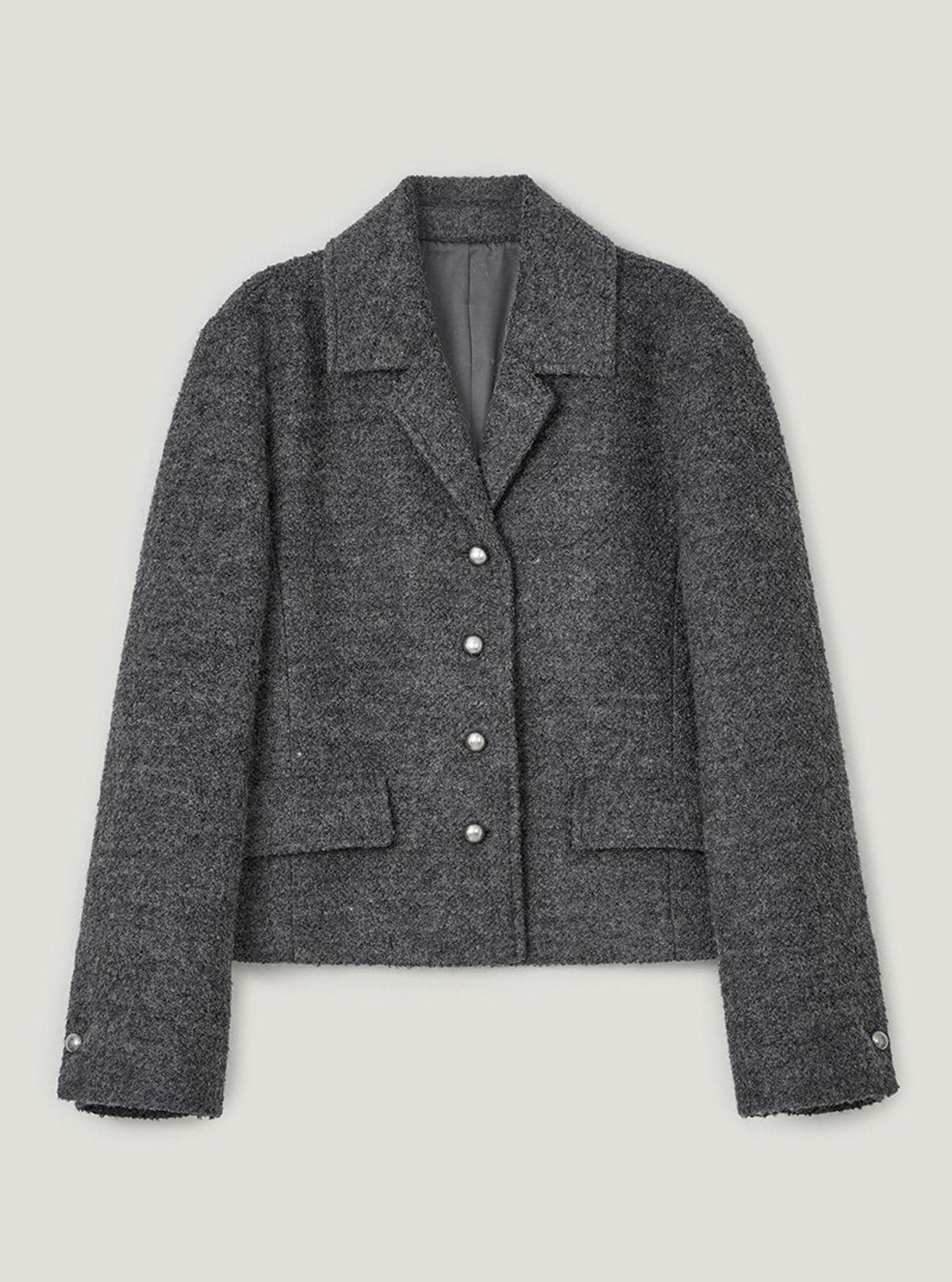TWEE Wools collar cropped long sleeve jacket | Charcoal product-only view
