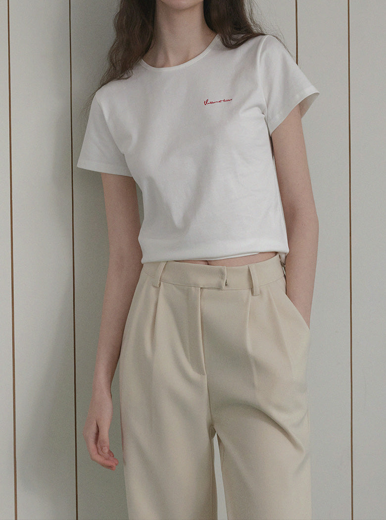 [TWEE] ペコレタリング刺繍スリムラインTシャツ