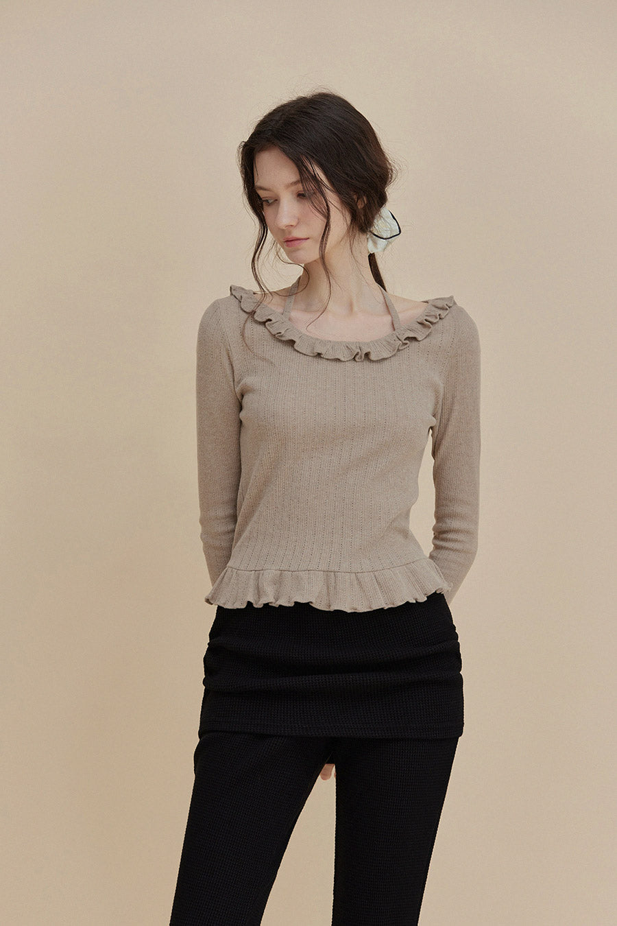 Bulet Halter Ruffle T-Shirt