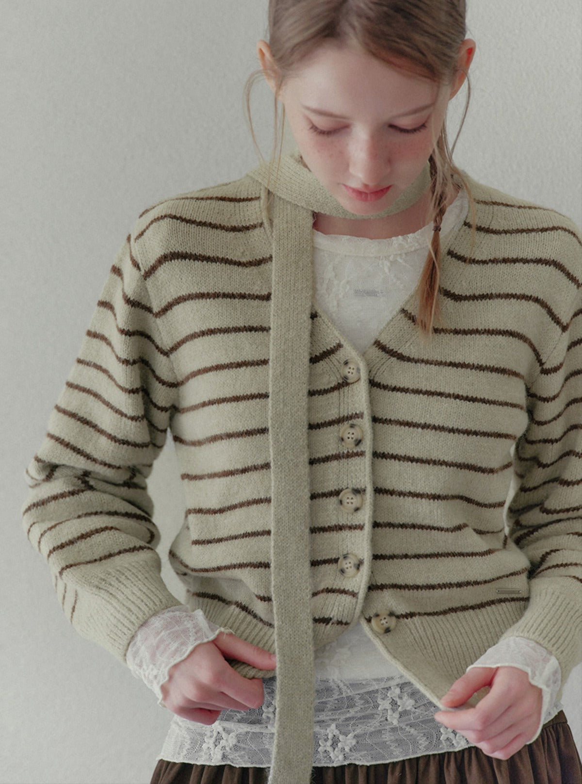 Pelia stripe knit long sleeve cardigan (strap set) | Main