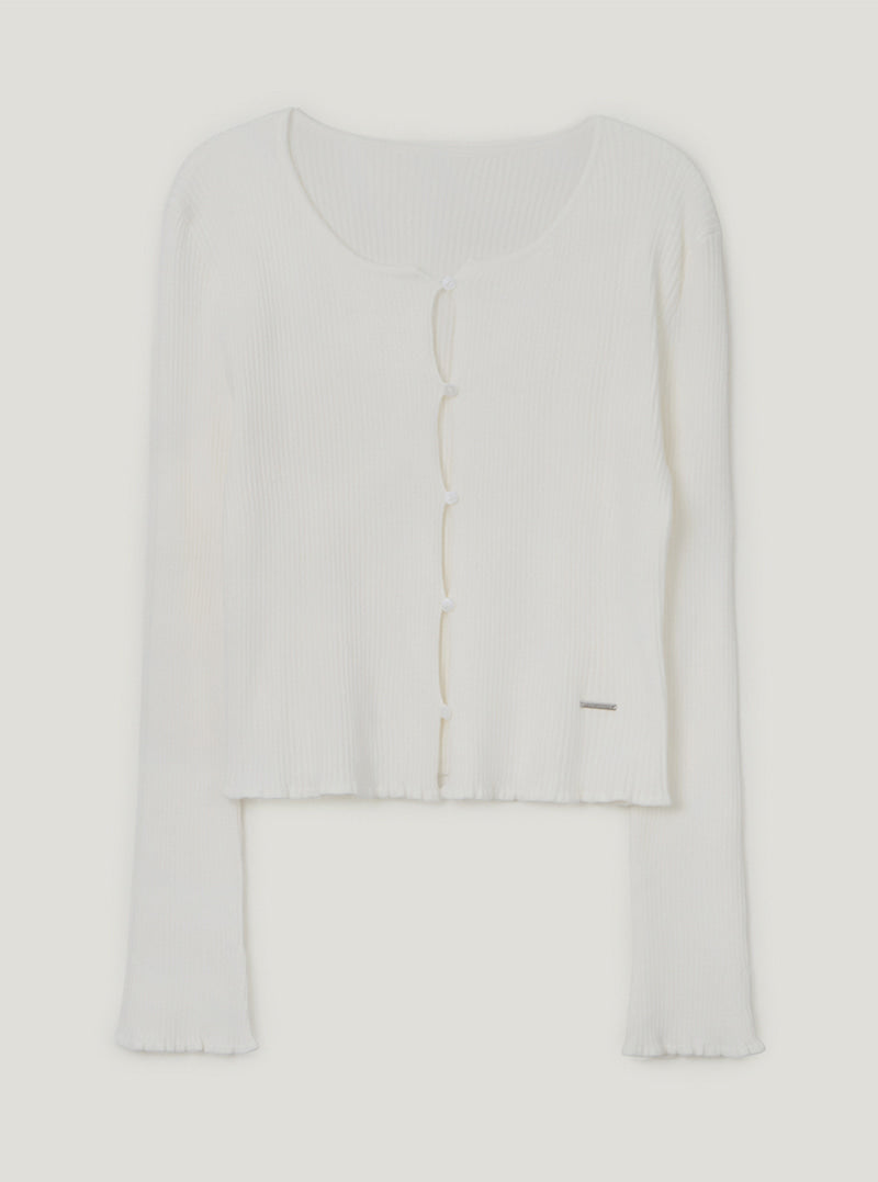 TWEE Hipston button ribbed knit long sleeve cardigan | Ivory product-only view