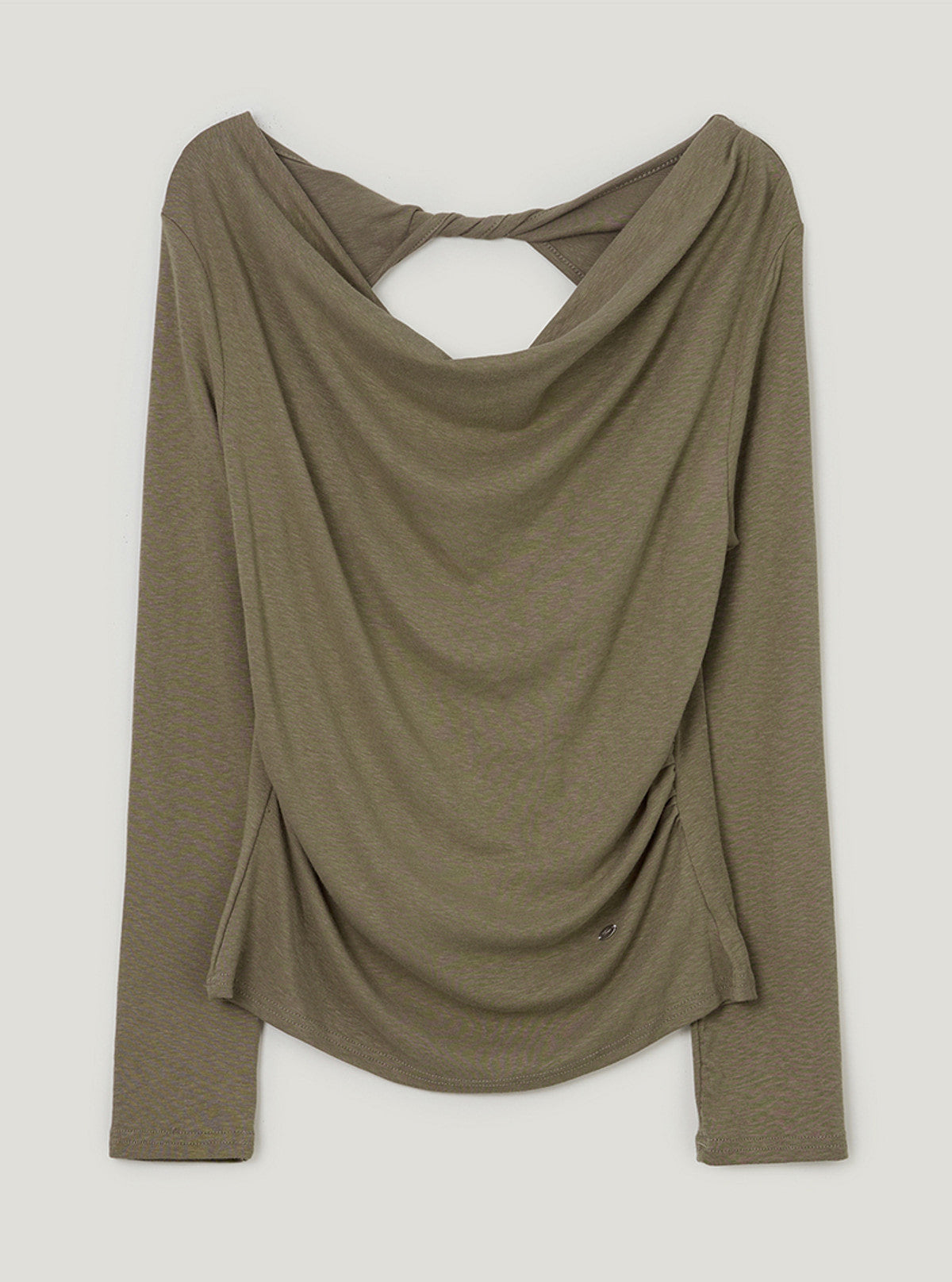 TWEE Bollin drape back slit long sleeve T-shirt | Khaki product-only view