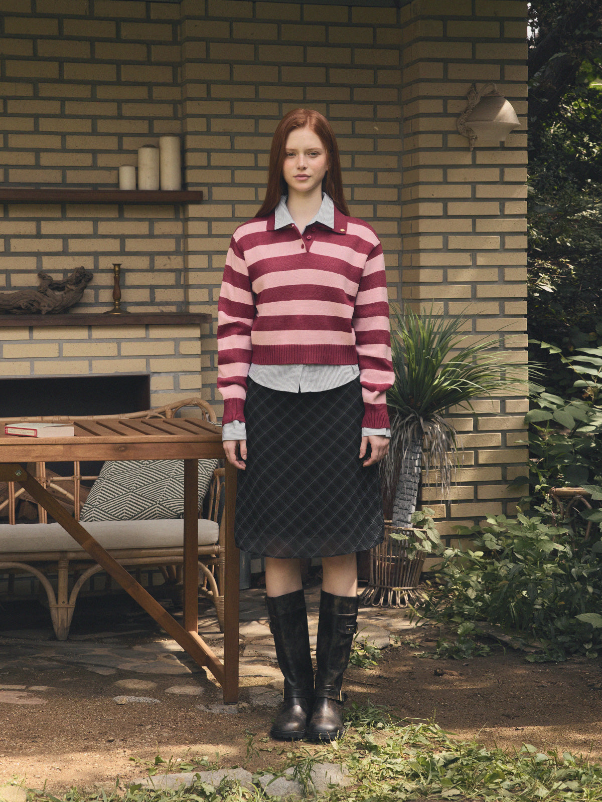 [TWEE] Pull en maille à col contrasté Nuo Stripe à manches longues