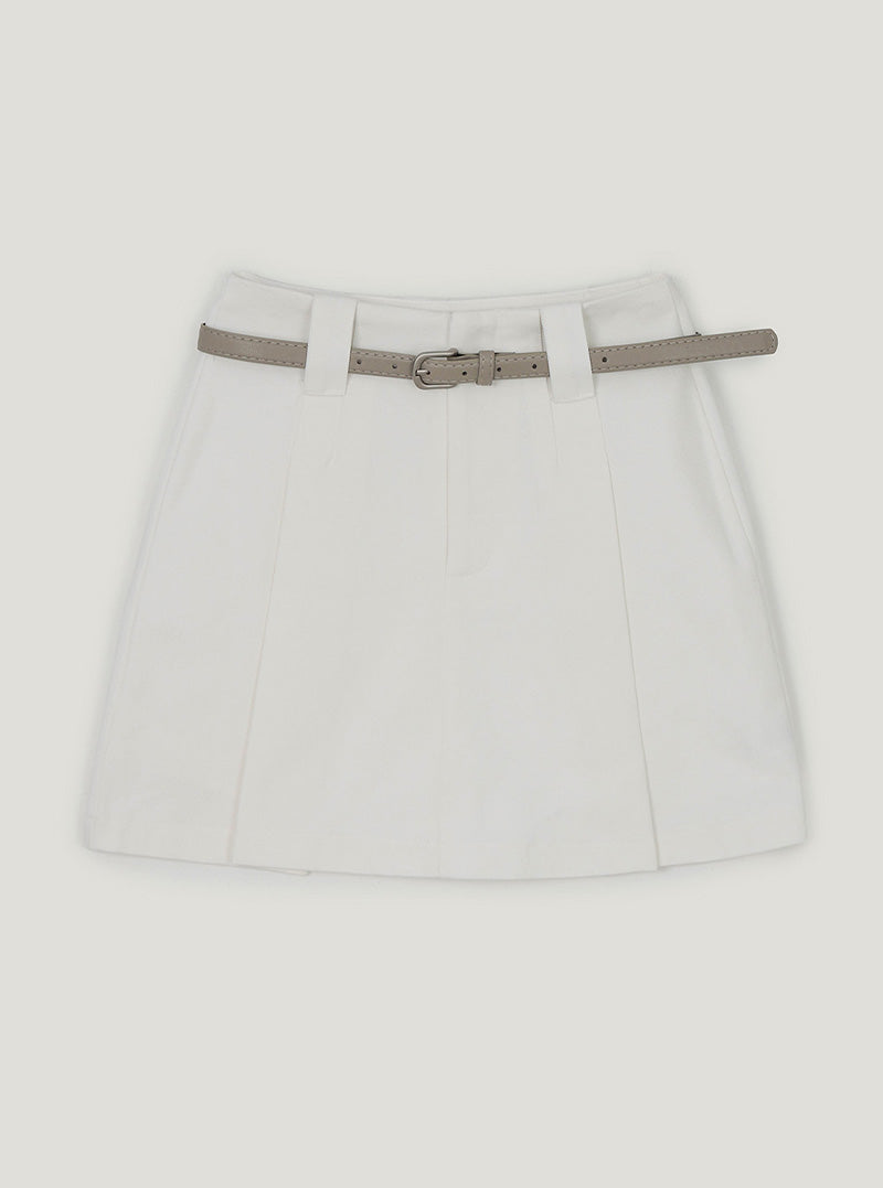 Sena belt pleated mini skirt | Ivory cutout