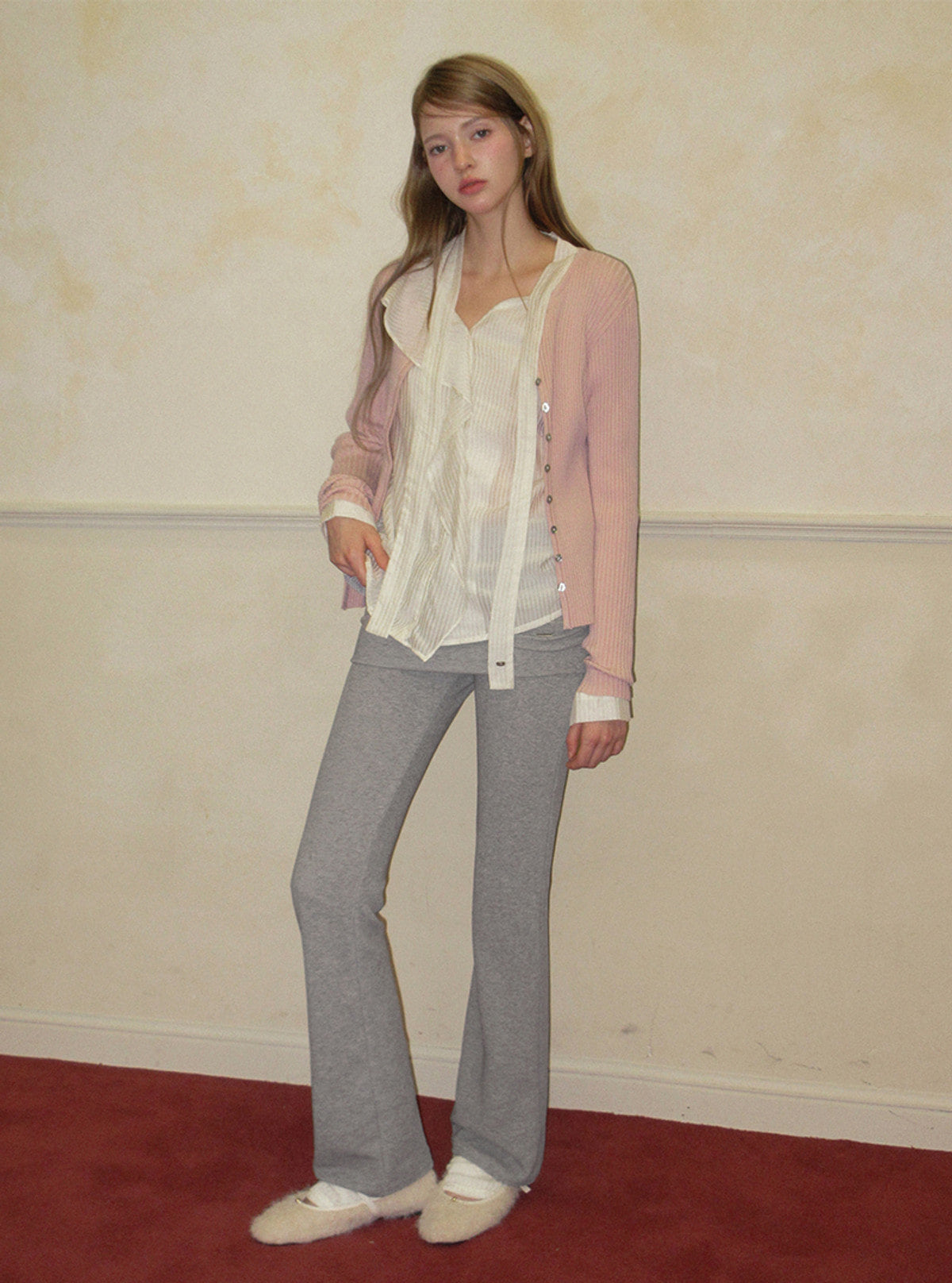TWEE Elan slim ribbed knit long sleeve cardigan | Product styling view 4
