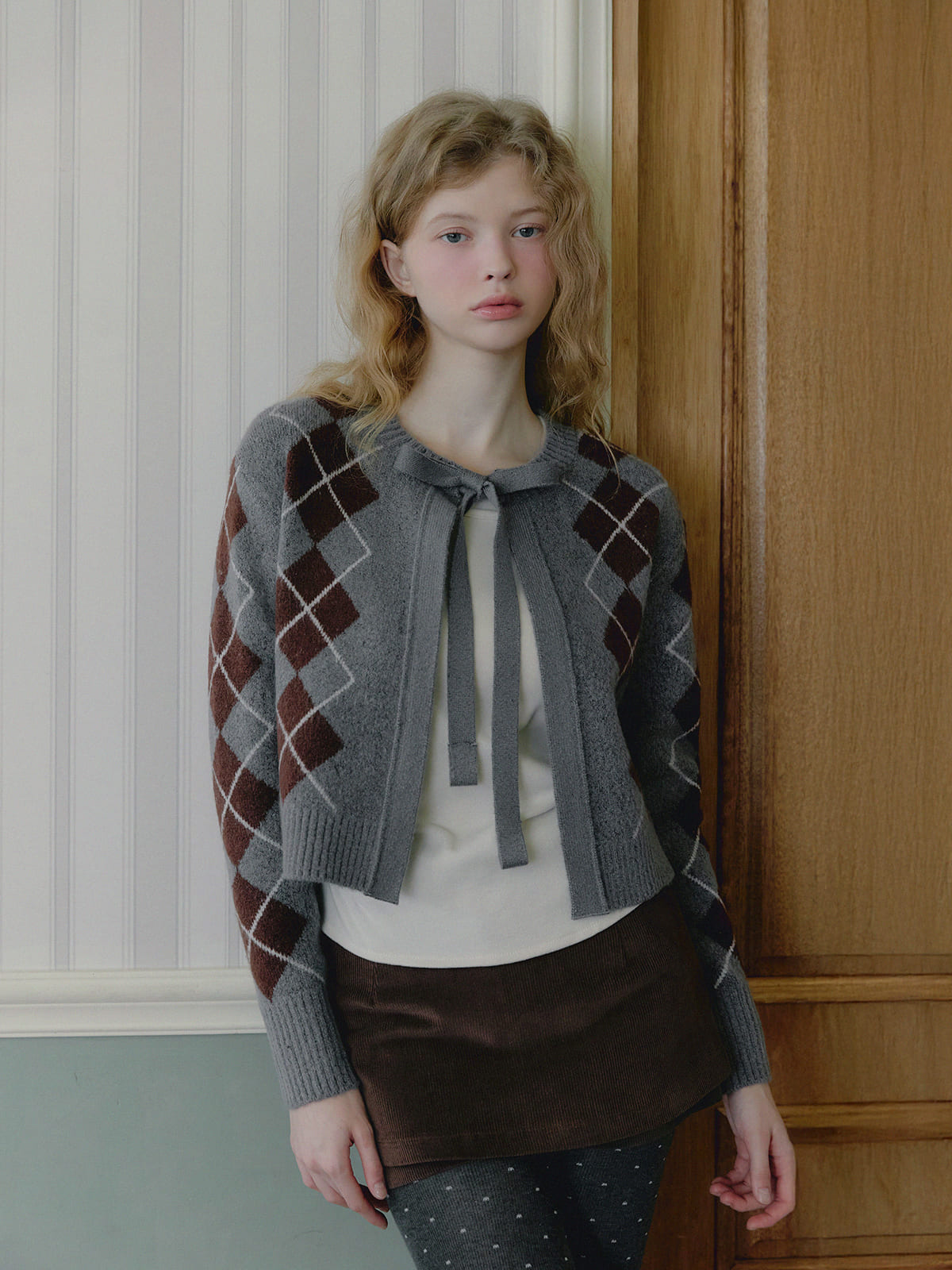 [TWEE] Cardigan en maille à ruban Argyle Beon