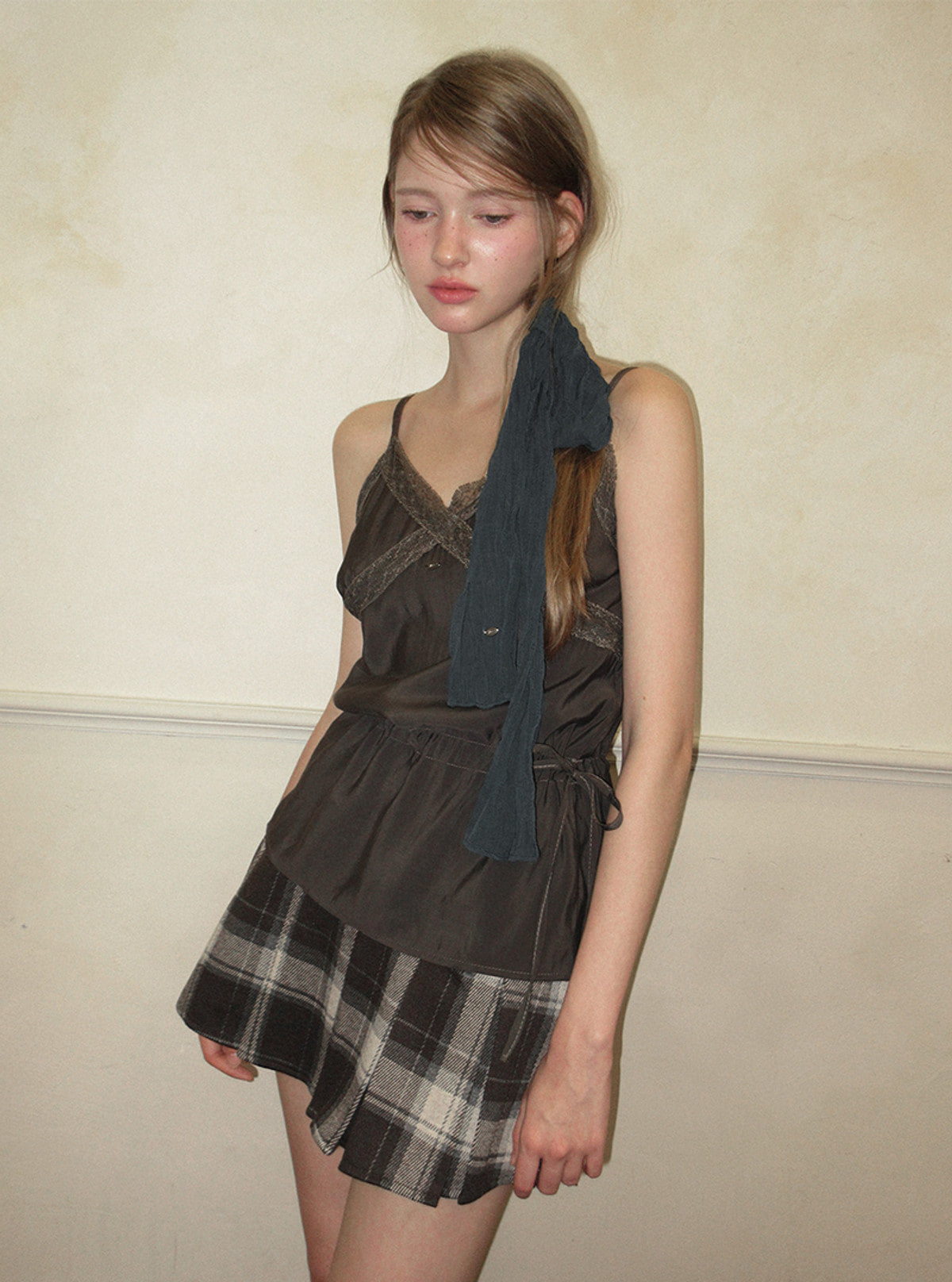TWEE Rezon check pleated mini skirt | Product styling view 14