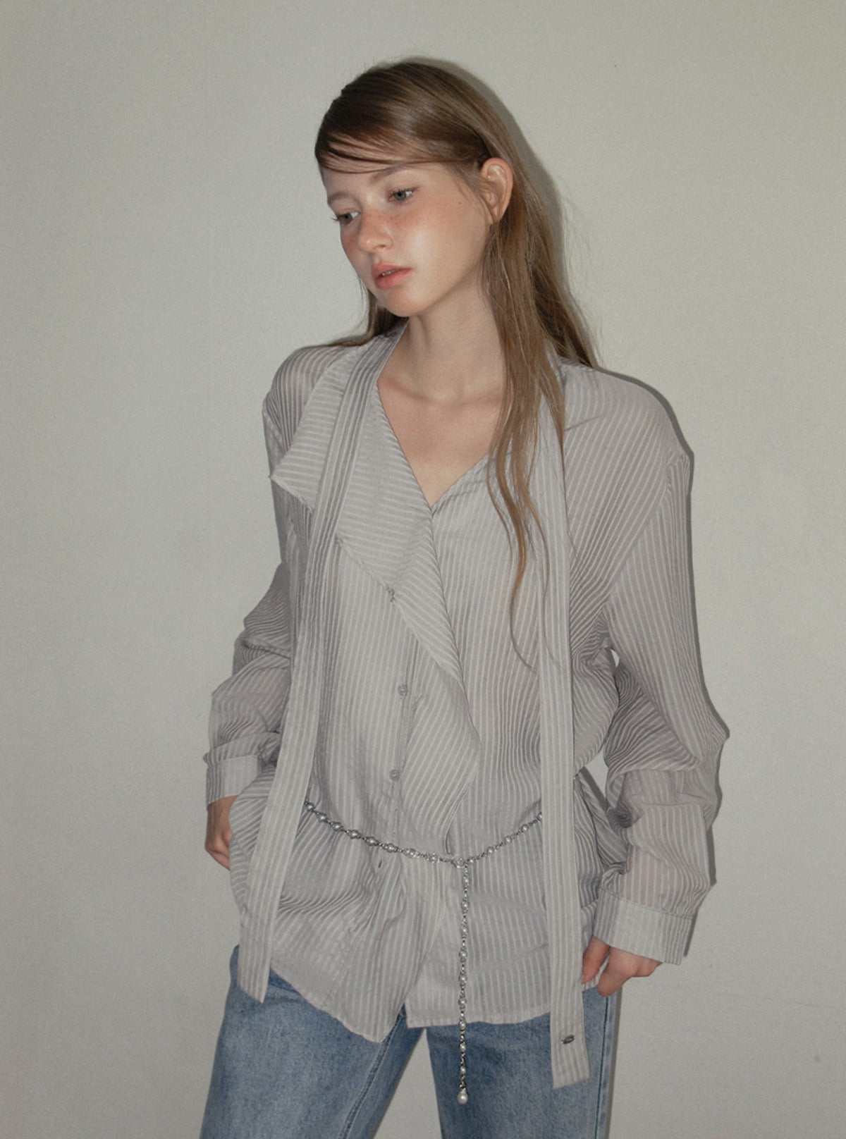 TWEE Kesi frill stripe strap long sleeve blouse | Main product image