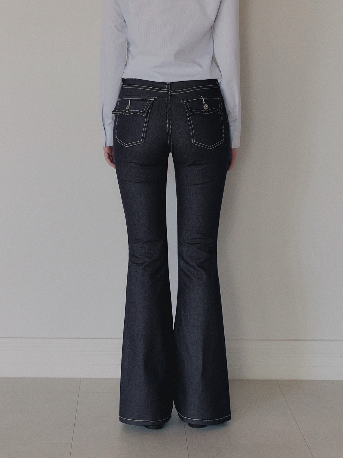 Poca raw semi bootcut long denim pants