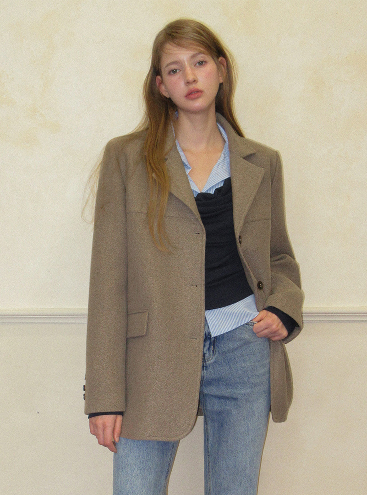 TWEE Denz classic oversized long sleeve jacket | Product styling view 10