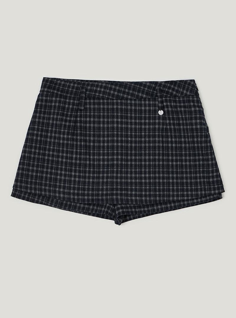 TWEE Baset check mini skirt shorts | Navy product-only view