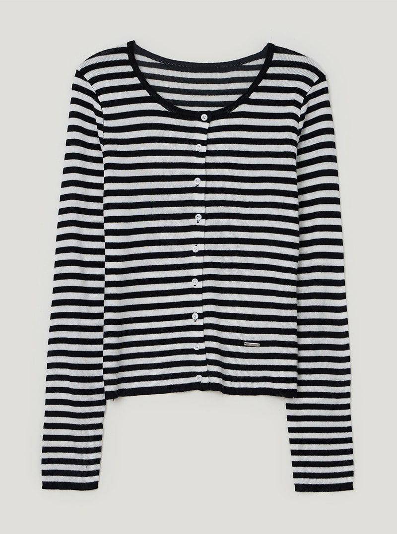 TWEE Pera stripe knit long sleeve cardigan | Black product-only view
