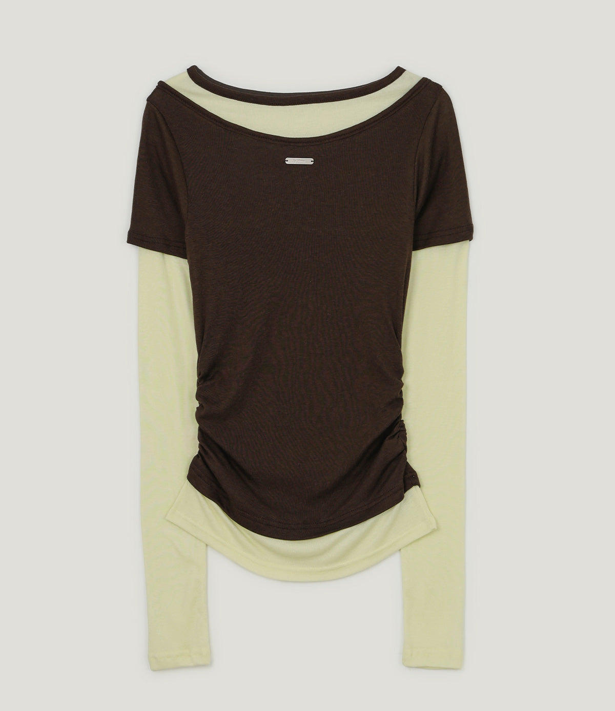 Lett contrast layered shirring long sleeve t-shirt
