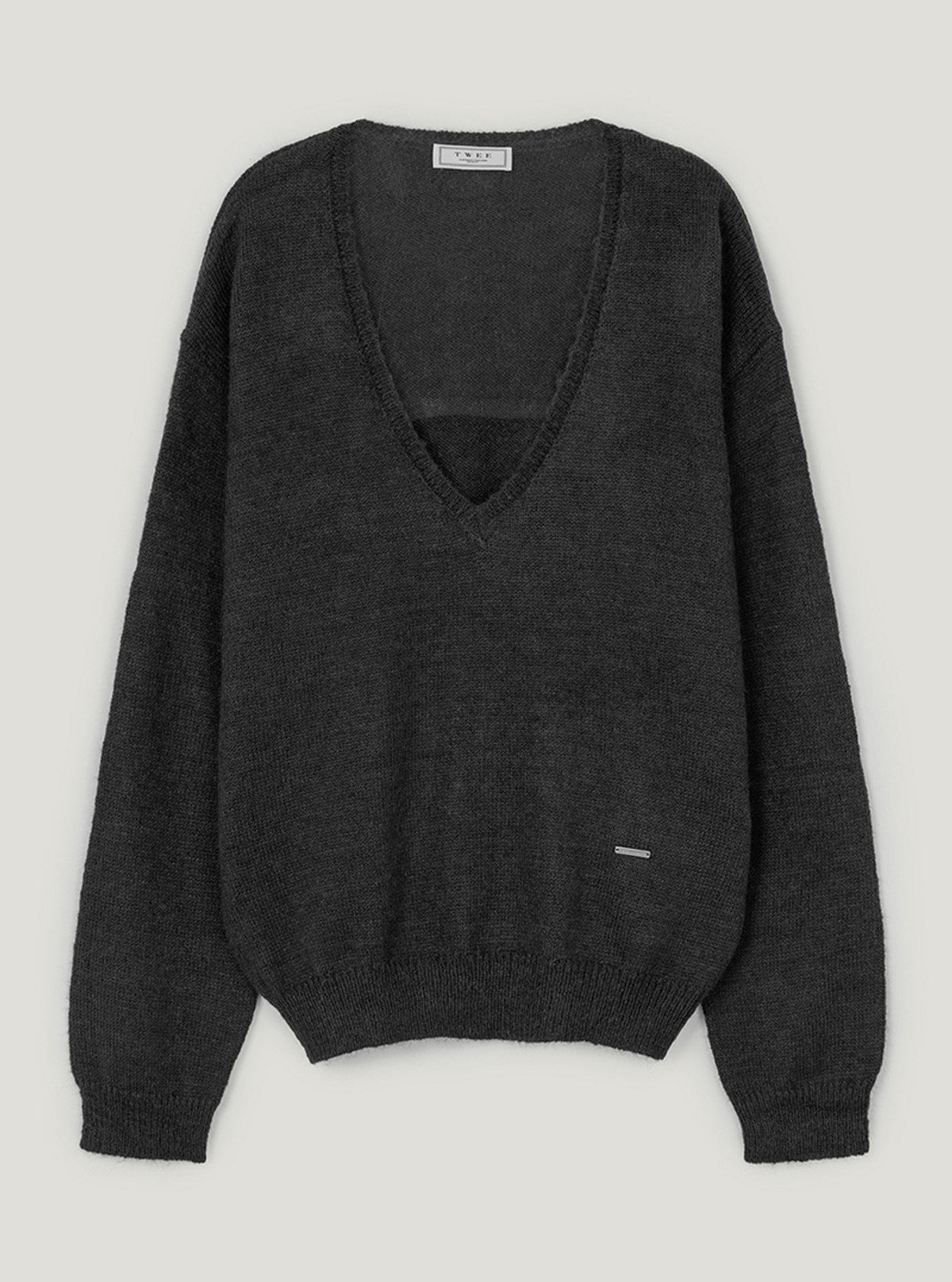 Sorted deep V-neck long sleeve knit | Charcoal cutout